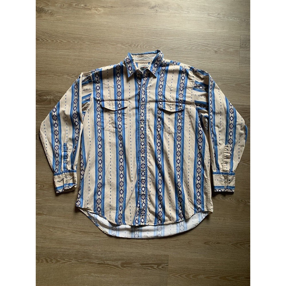 Cumberland Outfitters Men’s XL Pearl Snap Western Shirt Rodeo Blue Aztec Print